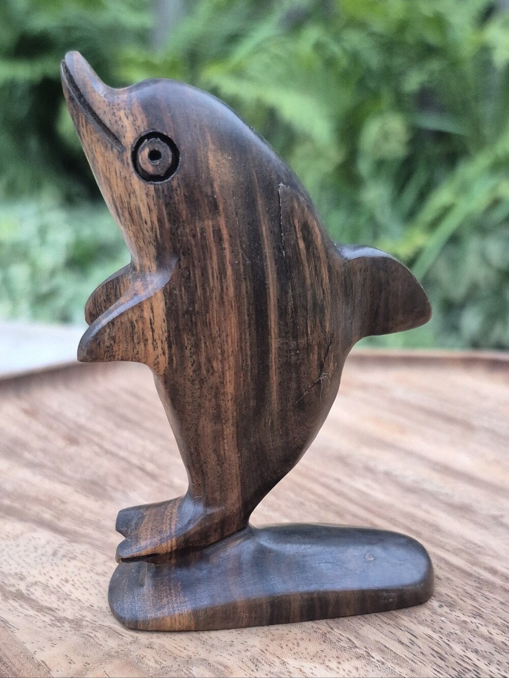 Vintage Two-Tone Acacia Wood Dolphin Sculpture | Coastal Boho Decor